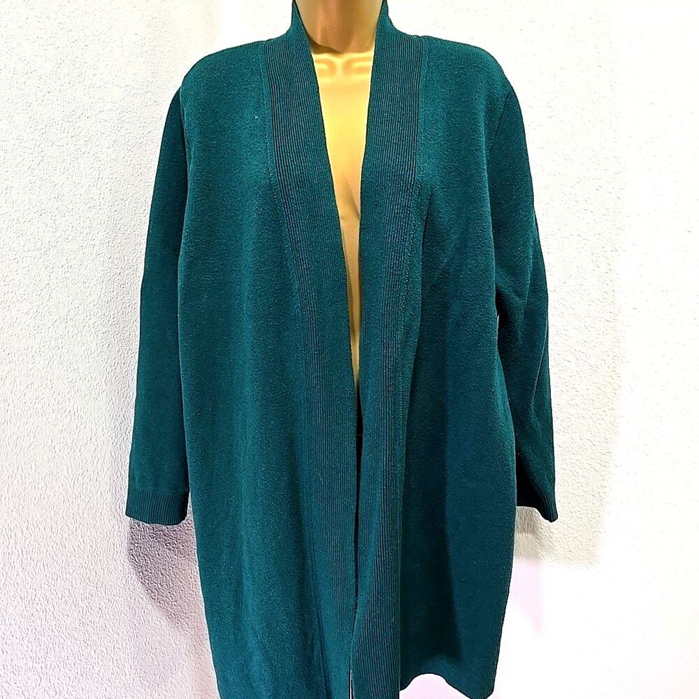 J Jill Long Cardigan Sweater Womens Sz PXL Career Lagenlook Stretch Forest Green